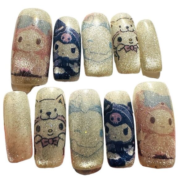10PcsâPressâOn
Nails/silverâGlittersâprintâstatementânailsâinspiredâbyâmyâmelody - Picture 1 of 17